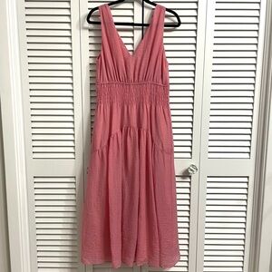 Vince Women's Sleeveless Open Back V Neck Pink Smocked Drop Waist Midi Dress S